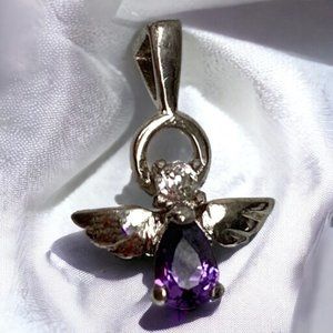 WS 925‎ Sterling Silver and Amethyst Flying Angel Pendant